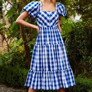 Antonio Melani Amara Gingham Tiered Flounce Hem A-Line Midi Dress